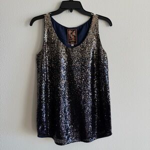 Johnny Was Selya Sequin Tank Top Ombré Gold Navy Blue Size Small NWT
